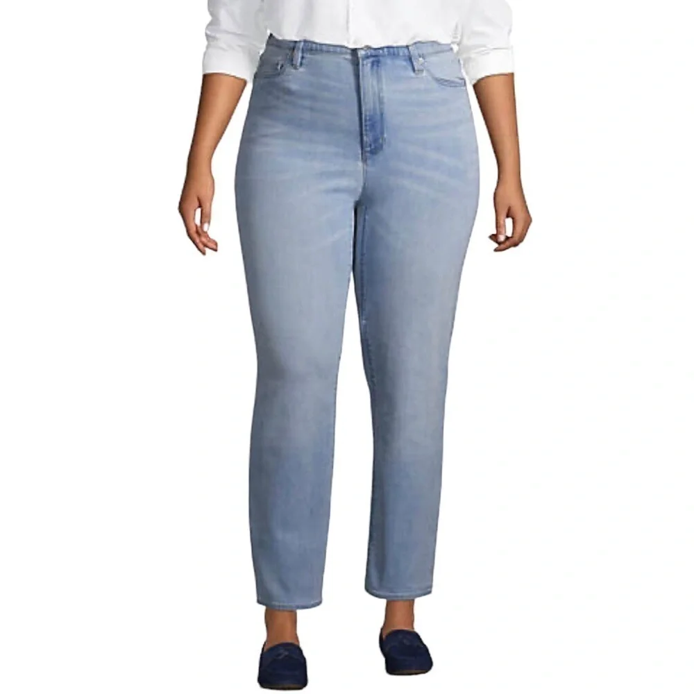 Lands End High Rise Straight Ankle Jeans Light Wash Plus Size 16 - Picture 1 of 11